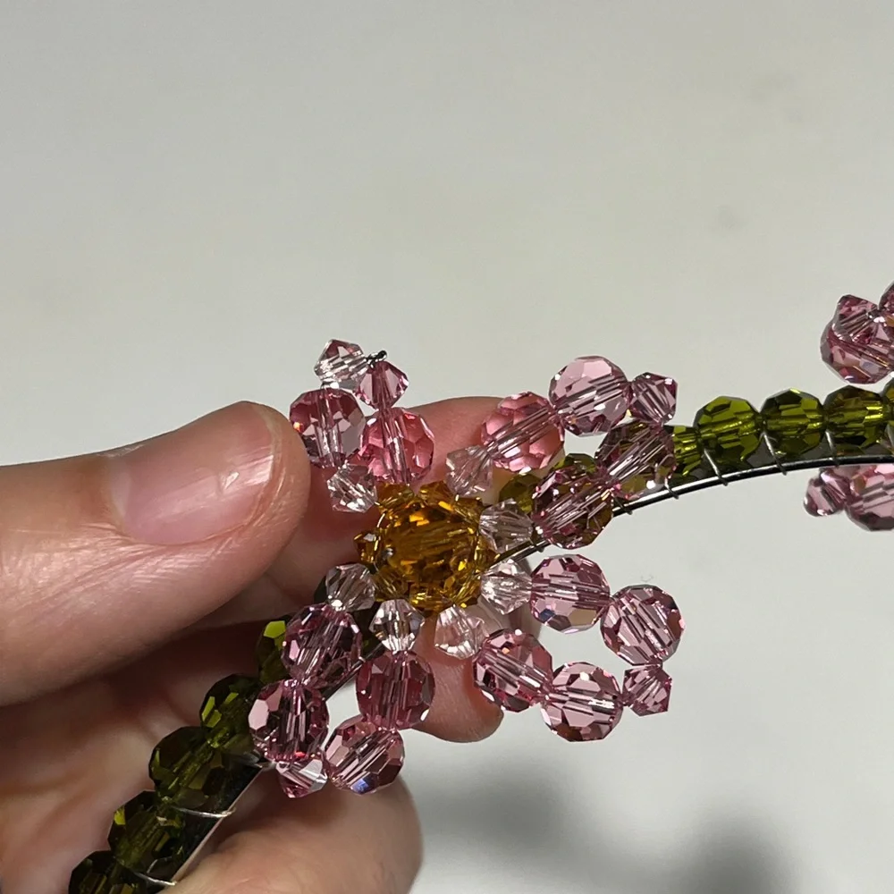 Simone Rocha Pink and Green Floral Beaded Headband